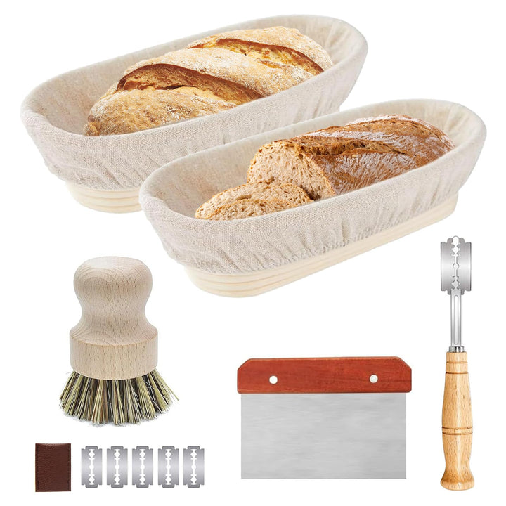 2 Stück Gärkörbchen, 25cm Gärkorb Natürlich Gärkorb Oval Gärkorbs Brot Gärkörbchen für Brot mit Bürs