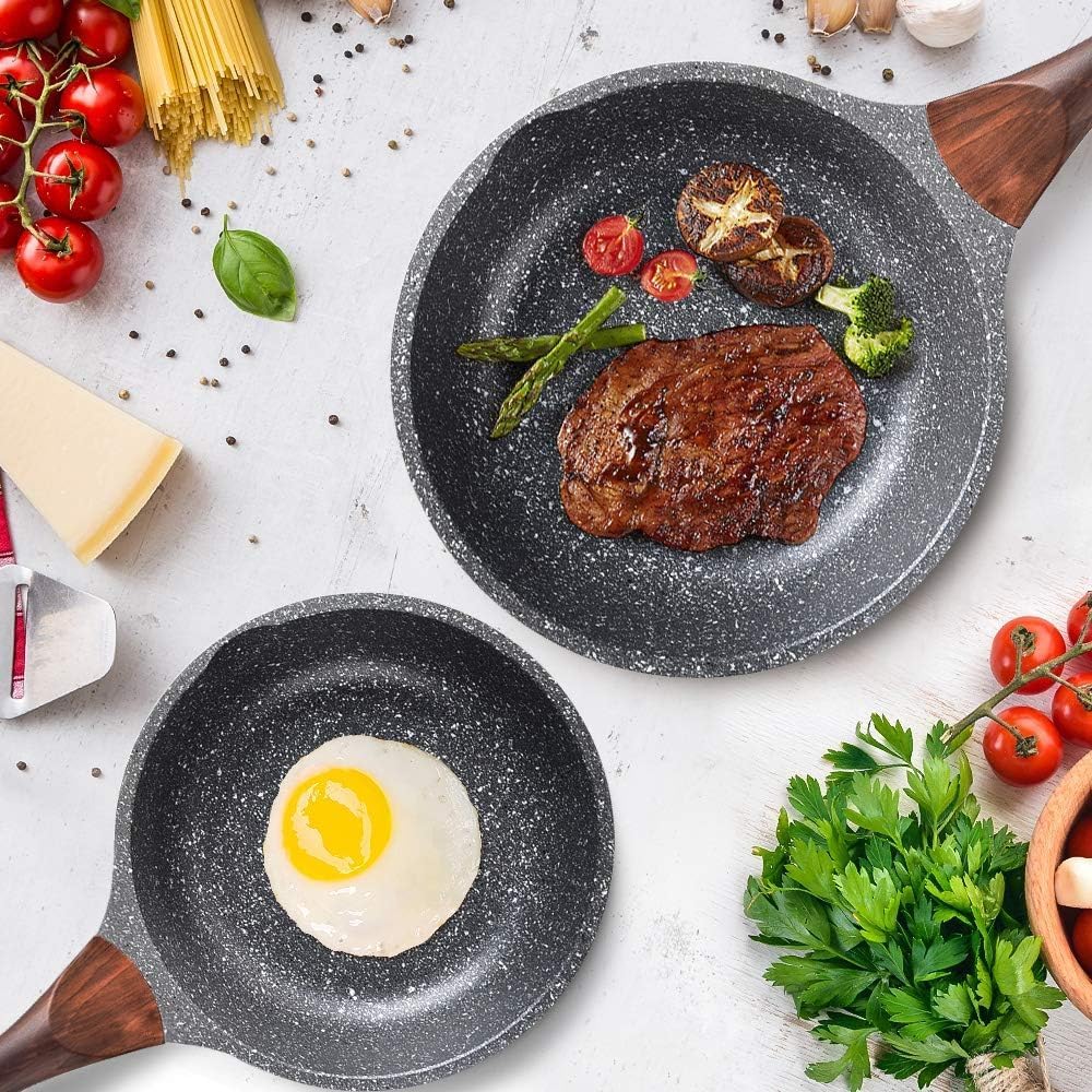 RIOVARM Induktion Bratpfanne Set 20 24 28 cm, Antihaft Granit beschichtung Pfannenset, Brat- & Unive