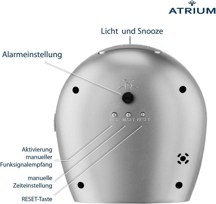 Atrium Funkwecker Analog Quarz ohne Ticken klassisches Design matt Silber A620-19