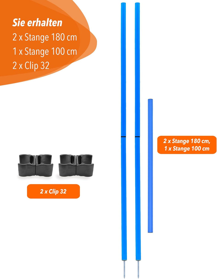 Hürdenset – Slalomstangen ø 32 mm, 100 cm mit Metallspitze & höhenverstellbarer Querstange – stabile