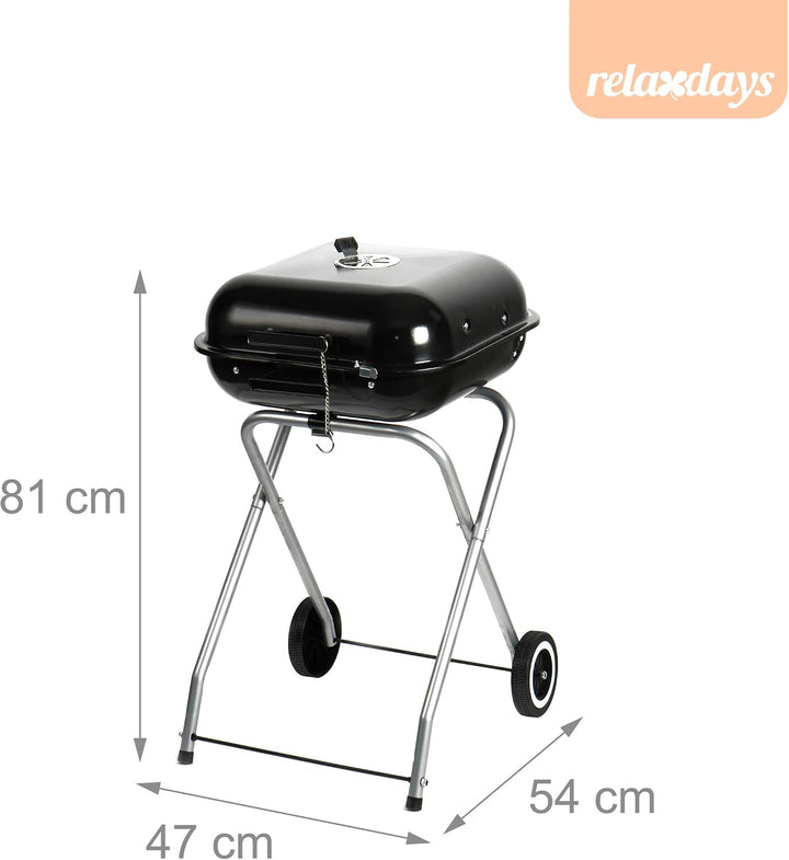 Relaxdays mobiler Holzkohlegrill mit Deckel &amp; Rollen, faltbarer Campinggrill, Balkon, Garten &amp; Park,