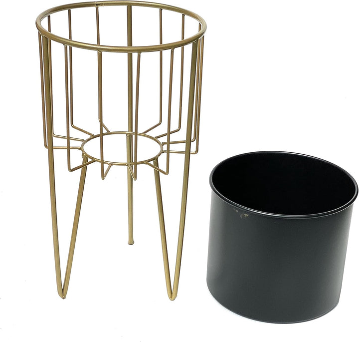DanDiBo Blumenhocker mit Topf Metall Gold Schwarz Rund L 45 cm Blumenständer 96039 Blumensäule Moder