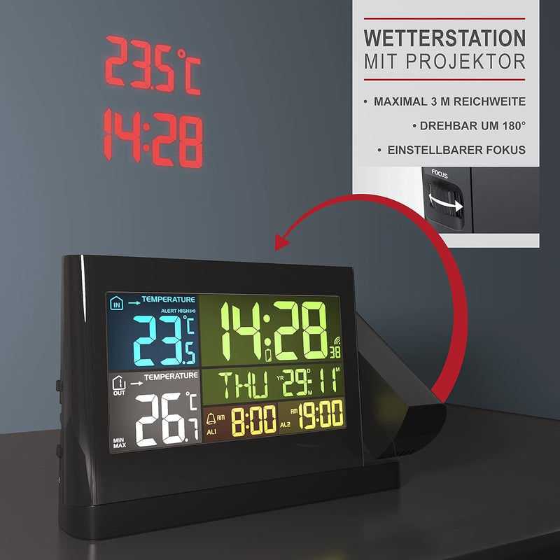 Funk Wetterstation mit Farbdisplay - mit Aussensensor - DCF Empfangssignal Funkuhr - Innen- und Auss