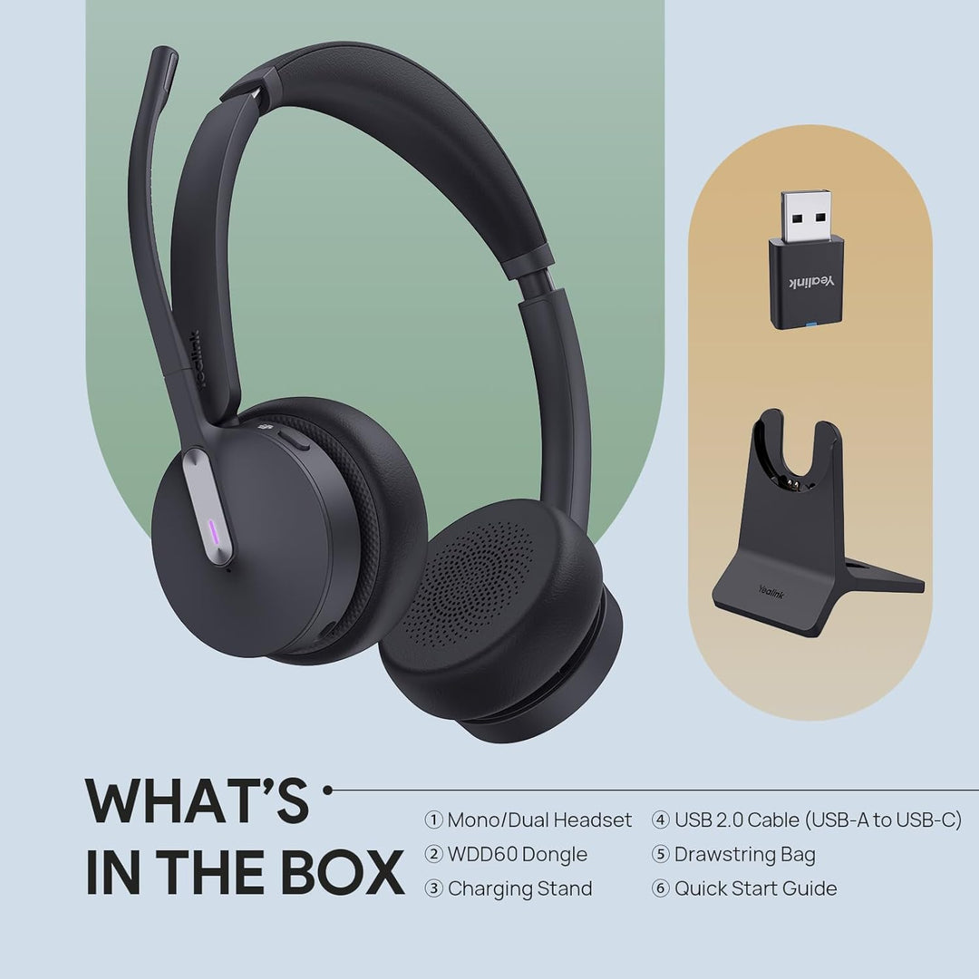 Yealink WH64 Hybrid DECT & Bluetooth Wireless Headset mit 3 Mikrofonen für die Arbeit mit Ladestände