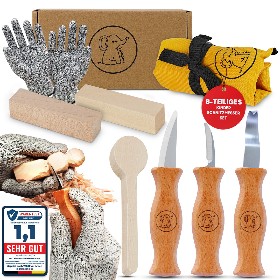 Eli® Schnitzmesser Kinder Set ab 6 Jahre - hochwertiges Kindermesser Schnitzset inkl. schnittfeste H