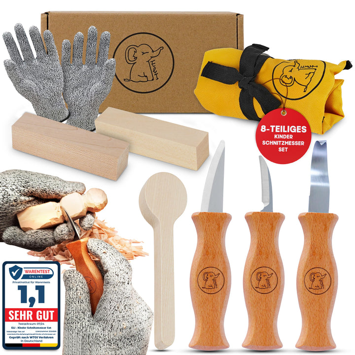 Eli® Schnitzmesser Kinder Set ab 6 Jahre - hochwertiges Kindermesser Schnitzset inkl. schnittfeste H