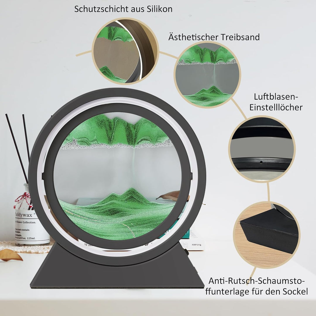 Ulikey Sandbilder Zum Drehen, 3D Dynamische Sandbild mit Led Licht, 10 Zoll Bewegende Sandkunst, Fli