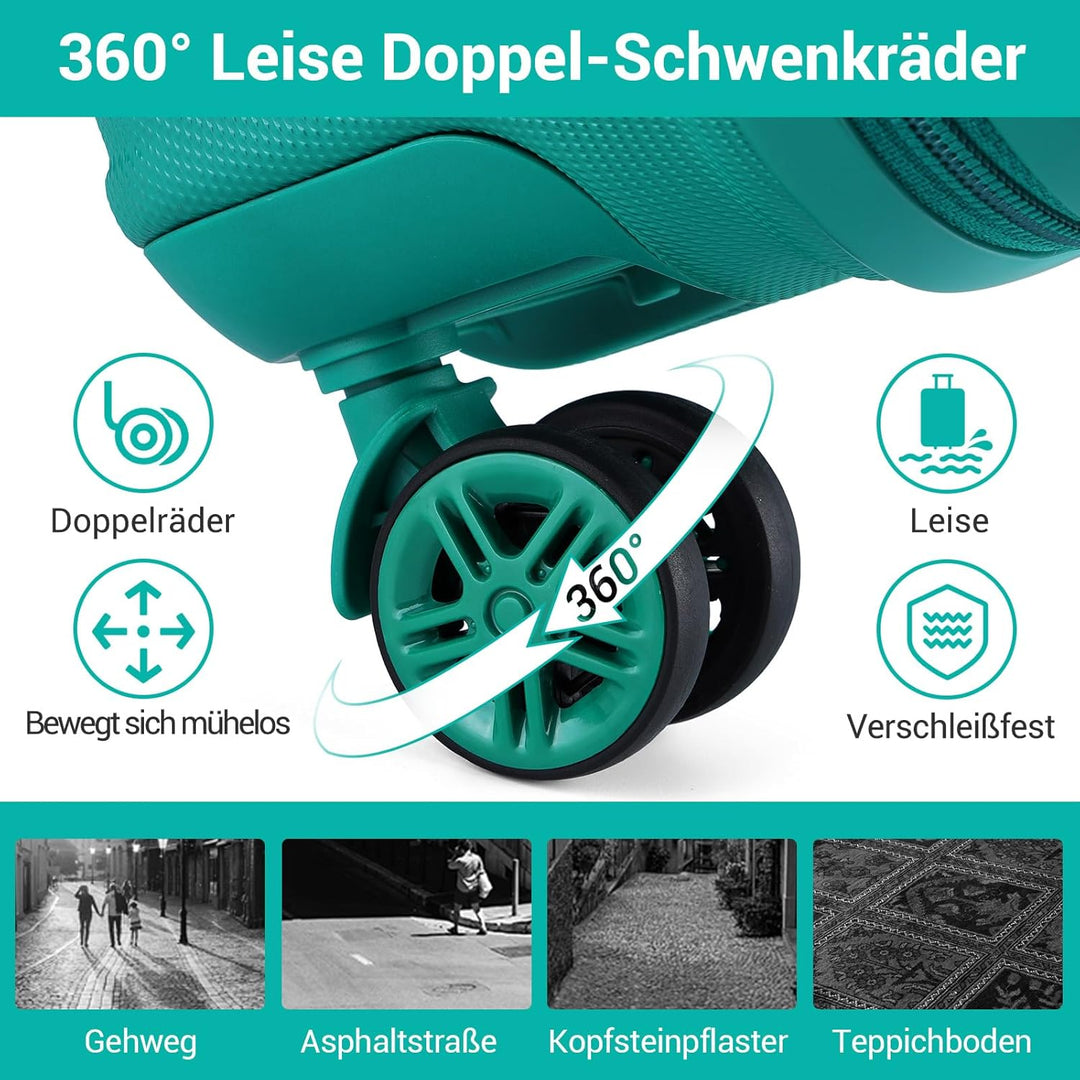 KONO Koffer Trolley Reisekoffer aus ABS+PC – Leichter Hartschalenkoffer mit 4 Zwillingsrollen und TS