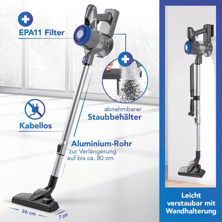 CLEANmaxx AeroTec 400 Akku Staubsauger | kabelloser 2in1 Boden- & Handstaubsauger | beutellos & mit