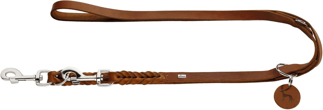 HUNTER SOLID EDUCATION Verstellbare Hundeführleine, Leder, geflochten, robust, weich, 1.8 x 250 cm,