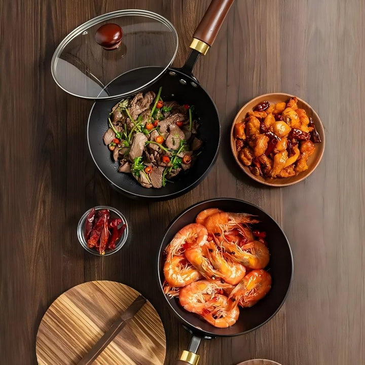 Unbeschichtete Eisenpanne, Eisen Wok, 24cm Hand-Schmiede Antikleber Eisen Pfanne ohne Beschichtung,