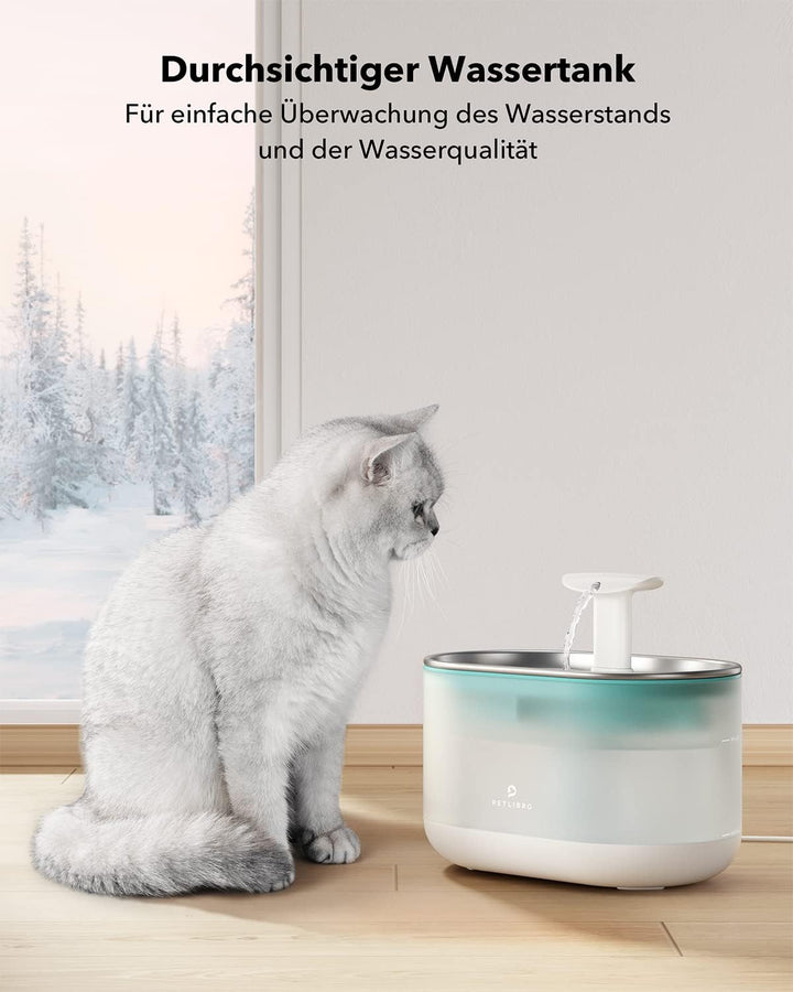 PETLIBRO Trinkbrunnen für Katze Ultraleise, 2,1L Capsule Katzenbrunnen Edelstahl für Katzen, Zwei Du