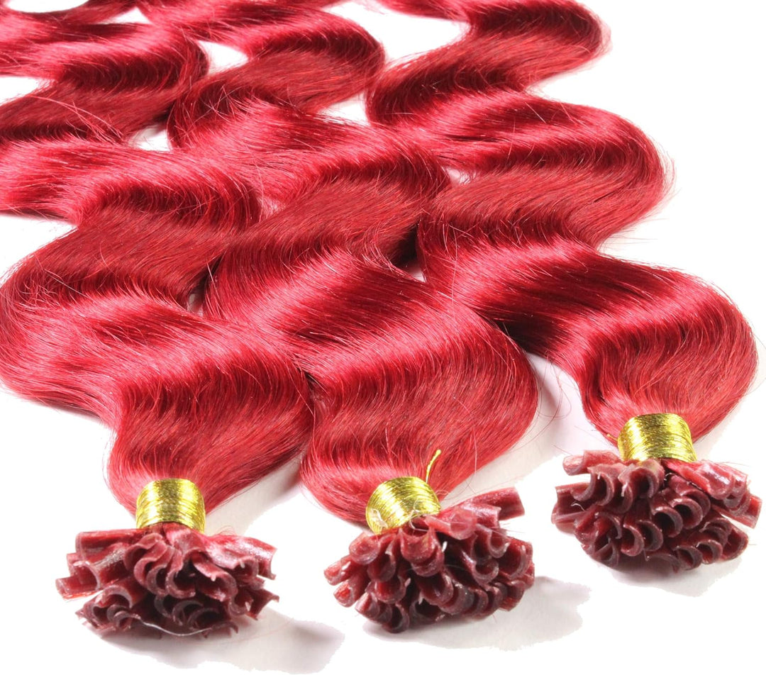 hair2heart Extensions Echthaar Bondings Gewellt - 200 Strähnen 0.5g 40cm 0/44 rot intensiv 200 Sträh