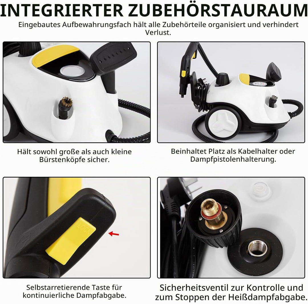 Upgrade 2100W Dampfreiniger mit 29 Zubehör, Mehrzweck Handdampfgerät mit 2,1L Tank, 5 Bar Dampfdruck