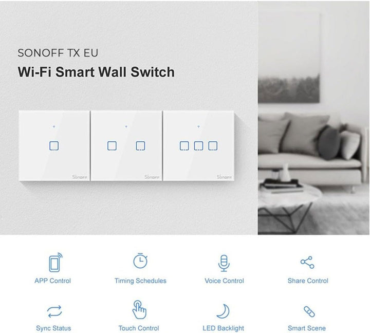 Sonoff Touch-Schalter T2 2C WiFi Marke, weiss, Modern