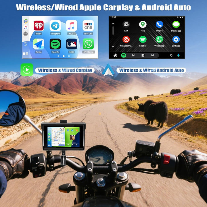 SIXWIN Carplay Motorrad Display für Moto mit Wireless Carplay Android Auto, 5 Zoll HD Touchscreen Bi