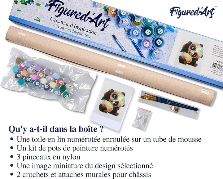 Figured'Art Malen Nach Zahlen Erwachsene Panda und Brillen - Paint by Numbers Basteln DIY Bastelset