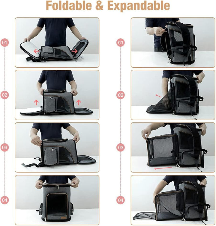 Lekesky Erweiterbar Katzenrucksack Hunderucksack für Katzen und Kleine Hunde, Faltbare Haustier Ruck