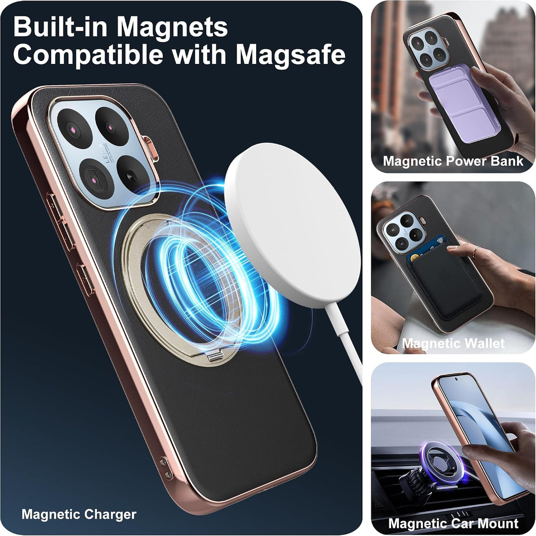 Magnethülle für Xiaomi 17T, luxuriöse Lederrückseite mit Ständer, 360° Verstellbarer Ständer, stossf