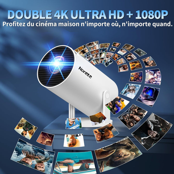 Vidéoprojecteur 1080P FHD Mini Projecteur Video 4K avec WiFi 6 BT5.2 Android TV, Portable Projecteur