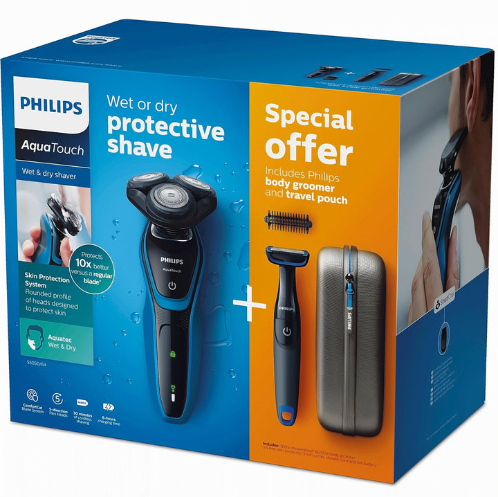Philips AquaTouch - Rasierapparat (Rotorrasierer, Schwarz, Blau, LED, Batterie, Nickel-Metallhydrid