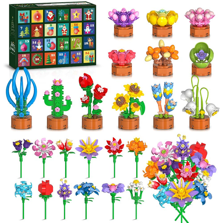 HOGOKIDS Adventskalender 2025 Blumen 3.6 Mini Bausatz - 24 Tage Weihnachten Countdown Sukkulenten Bo