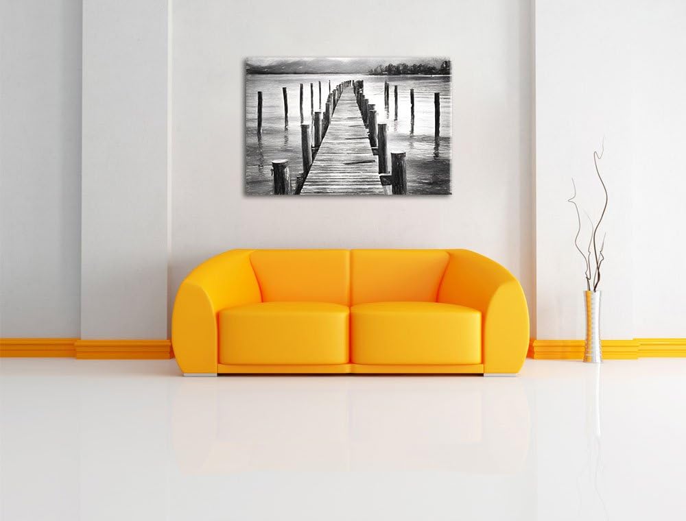 Pixxprint Langer Holzsteg ins Meer als Leinwandbild/Grösse: 100x70 cm/Wandbild/Kunstdruck/fertig bes