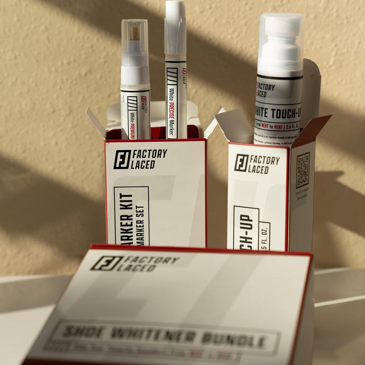FACTORY LACED Sneaker Reiniger Weiss Set inklusive Weisser Ausbesserungsstift, Premium-Zwischensohle