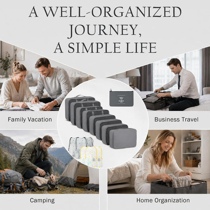 Koffer Organizer Set 15 Teilig Wasserdichte Packing Cubes Kleidertaschen Grau, Grau