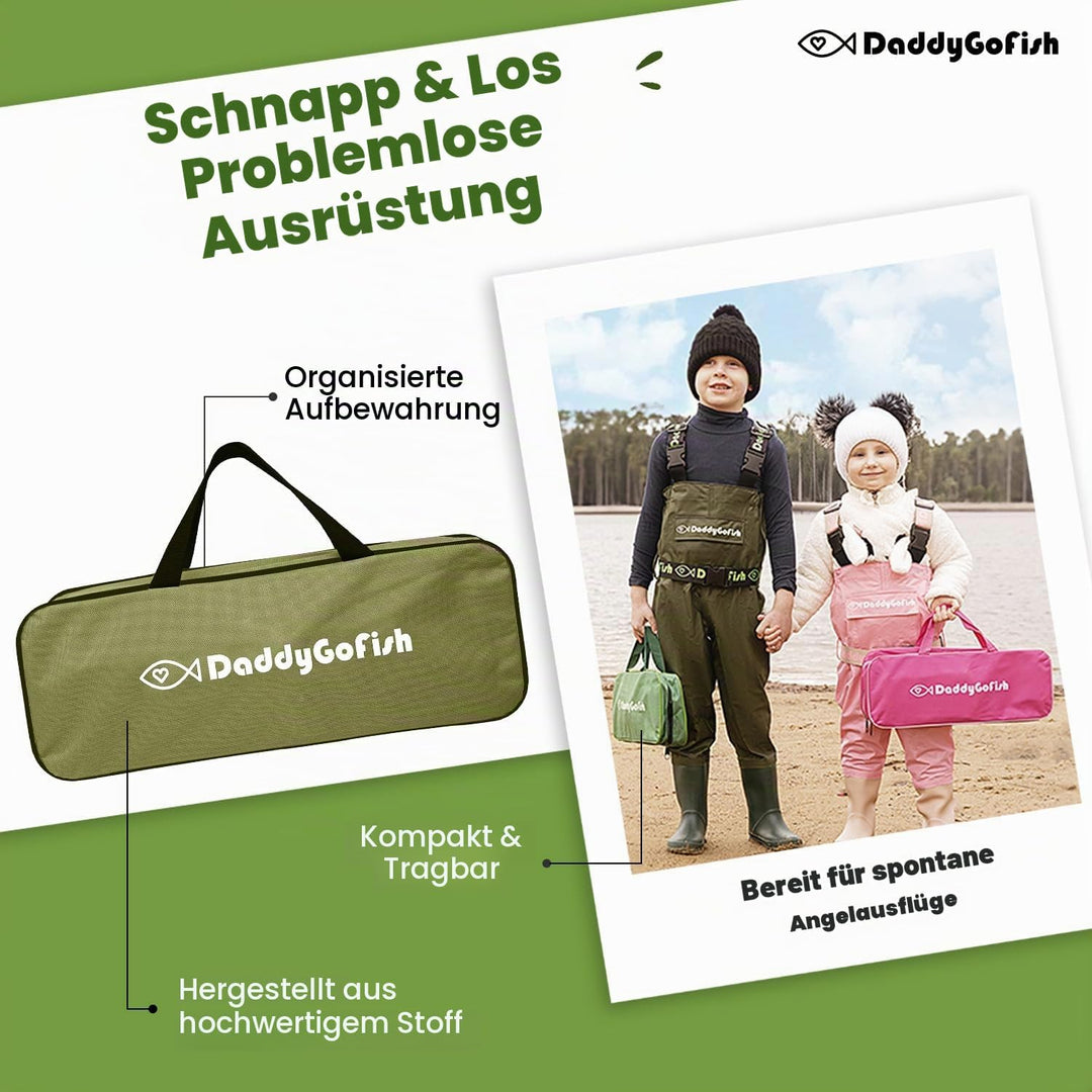 DaddyGoFish Kinder Angelset - Teleskoprute &amp; Rolle Combo mit Klappstuhl, Rutenhalter, Tackle Box, Kö