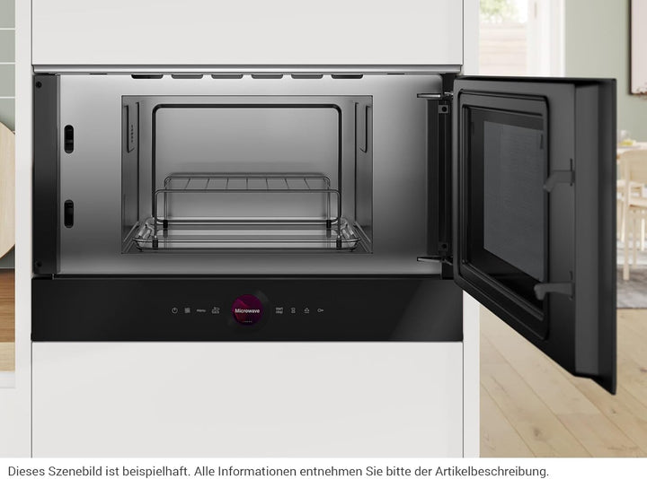 Bosch BER7321B1, Serie 8 Einbau-Mikrowelle, Schwarz, 38 x 60 cm, 900W, Türanschlag Rechts, AutoPilot