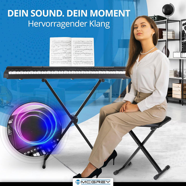 McGrey LK-6150 61 Tasten Keyboard Set - Einsteiger-Keyboard mit 61 Leuchttasten - 255 Sounds und 255