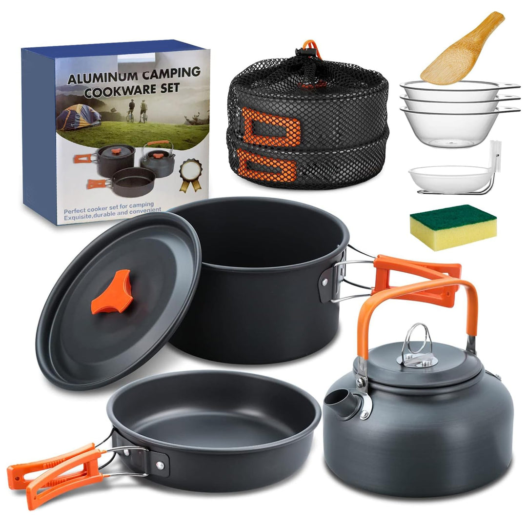 Camping Kochgeschirr Set, Outdoor Geschirr Set Kochtopf Set 10 Teilig, Outdoor Kochgeschirr Set für
