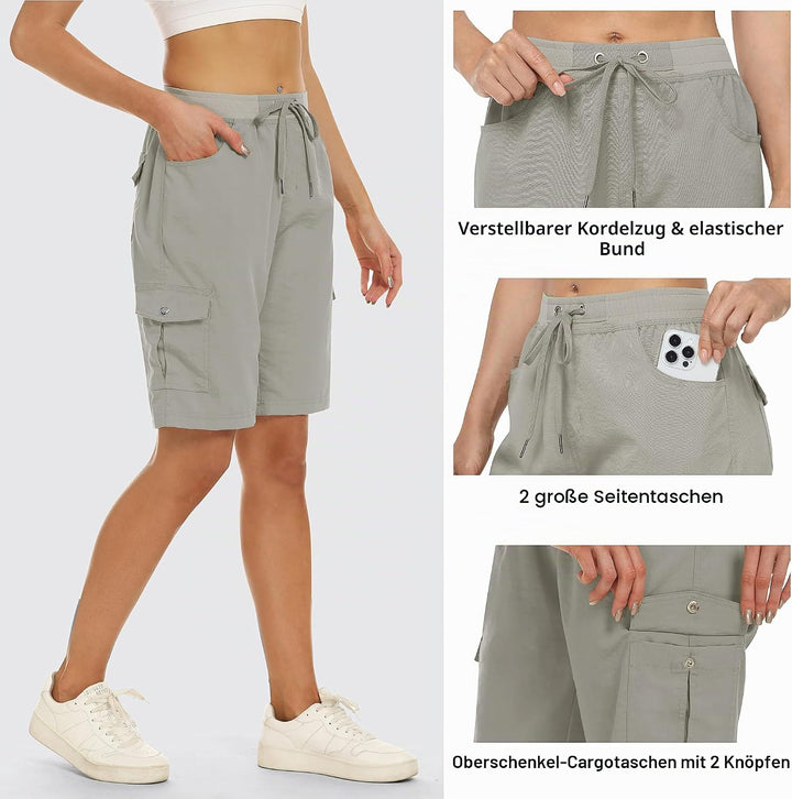 JINSHI Shorts Damen Sommer Cargohose Kurze Wanderhose Outdoor Schnelltrocknend Freizeithose mit Mehr