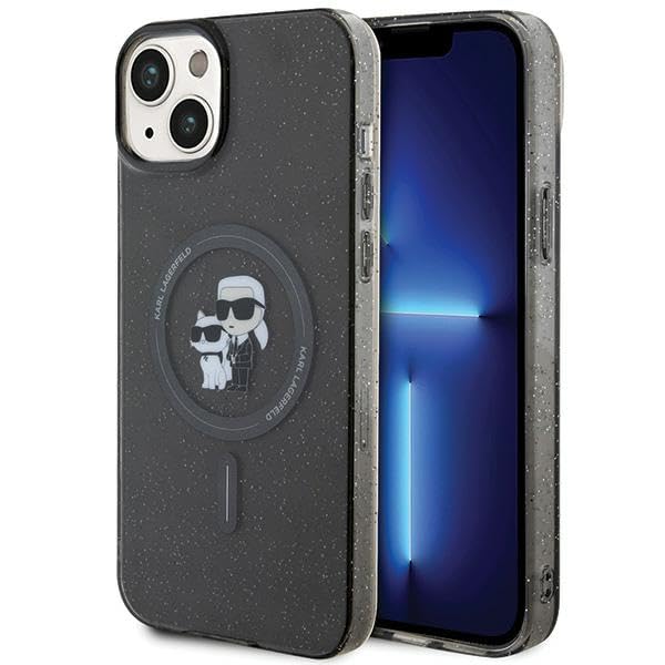 Karl Lagerfeld KLHMP15SHGKCNOK Hülle für iPhone 15 6.1" Schwarz hardcase Karl&Choupette Glitter