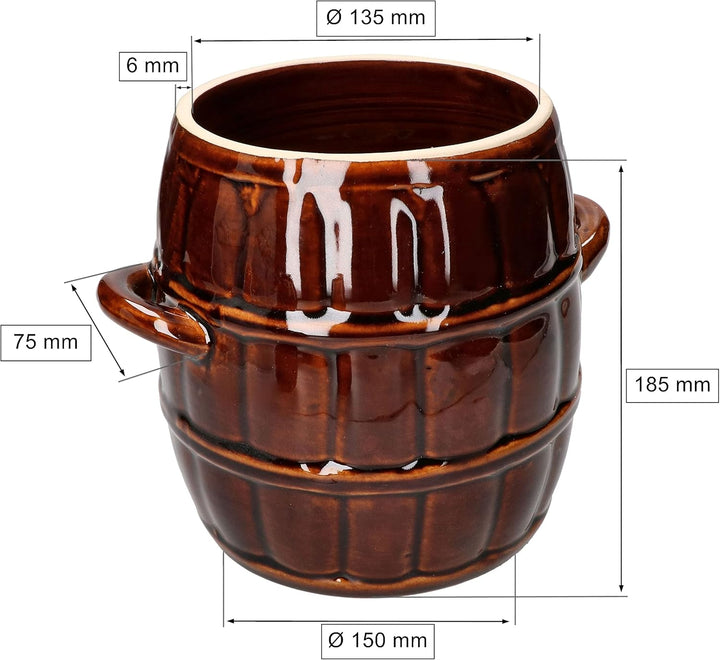 KOTARBAU® Keramik Gärtopf 2,5 L Keramikfass Steinzeugtopf Gurkentopf Sauerkrauttopf Steinzeug Steing
