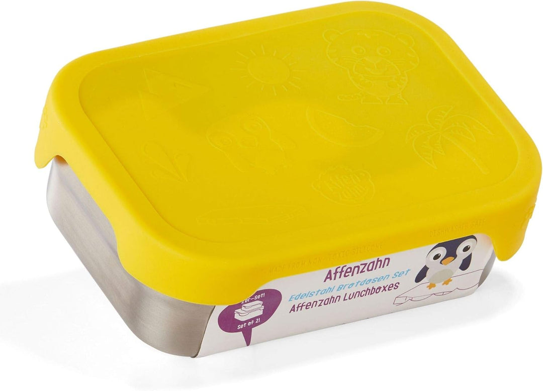 Affenzahn Edelstahl Brotdosen Set inkl. Snack-Box Silikon-Deckel BPA-frei Spülmaschinenfest Tiger, T