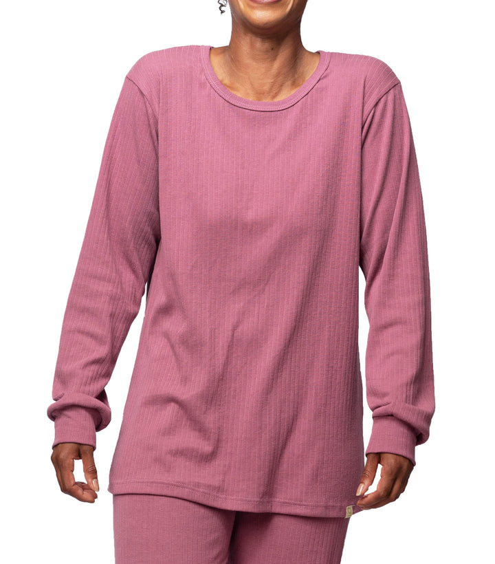 greenjama Damen Langarm-Shirt aus Derby-Rib, GOTS-Zertifiziert Pyjamaoberteil 38 Grape, 38 Grape