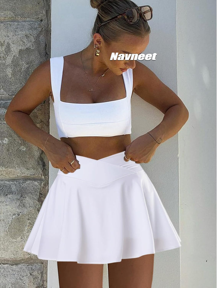 Navneet Tennisrock Crossover Rock mit Hose drunter Hosenrock Damen Sportrock Faltenrock Minirock Gol