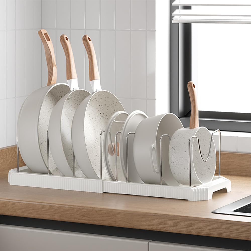 Pfannenhalter für Schublade, Topfdeckelhalter, Erweiterbarer Topfdeckelhalter mit 7 Verstellbaren Te