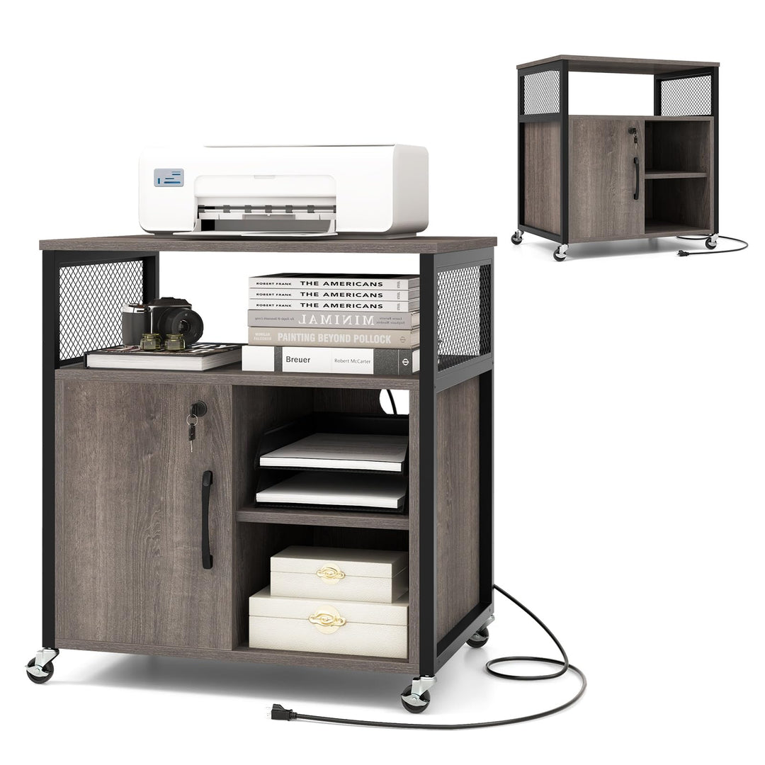 KOMFOTTEU Rollcontainer mit Ladestation, mobiler Aktenschrank mit Schloss & verstellbarem Ablagen, B