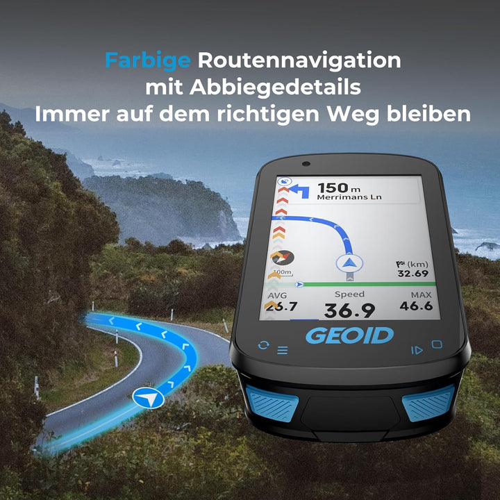 GEOID CC600 GPS Fahrradcomputer, 2,4-Zoll-Farbbildschirm, Kabellos Wasserdicht Fahrrad Tacho, Streck