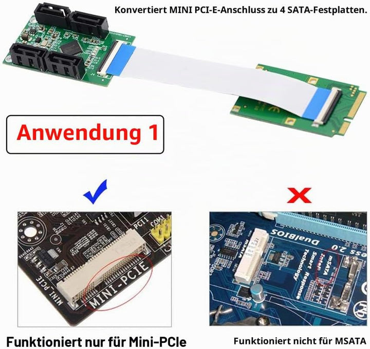 Mini PCI-E PCI Express & NGFF A+E Key auf SATA 3.0 Vier Ports Adapterkabel 6 Gbit/s Festplatte Verlä
