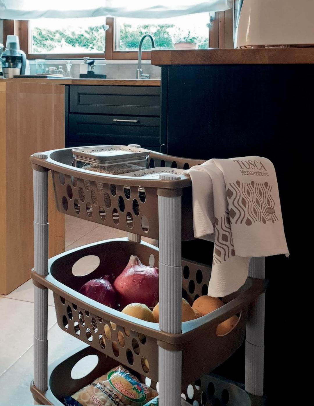 Stefanplast OTELLO Etagenwagen, Modern Minimalist, Braun, 40 x 40 x 70 cm, 3 Etagen, Kunststoffrahme