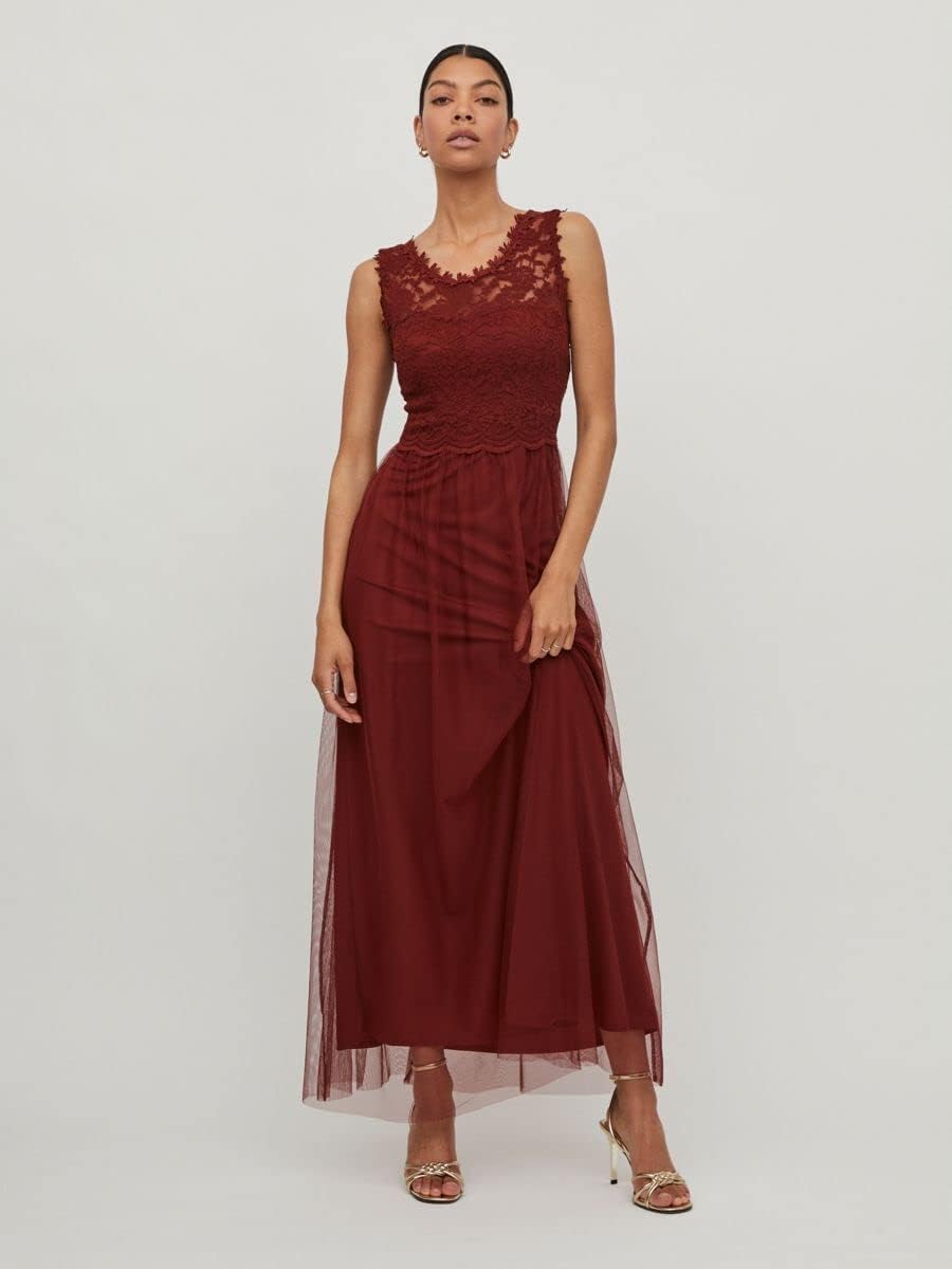 Vila NOS Women's Vilynnea Maxi Dress-Noos Party 34 Fired Brick, 34 Fired Brick