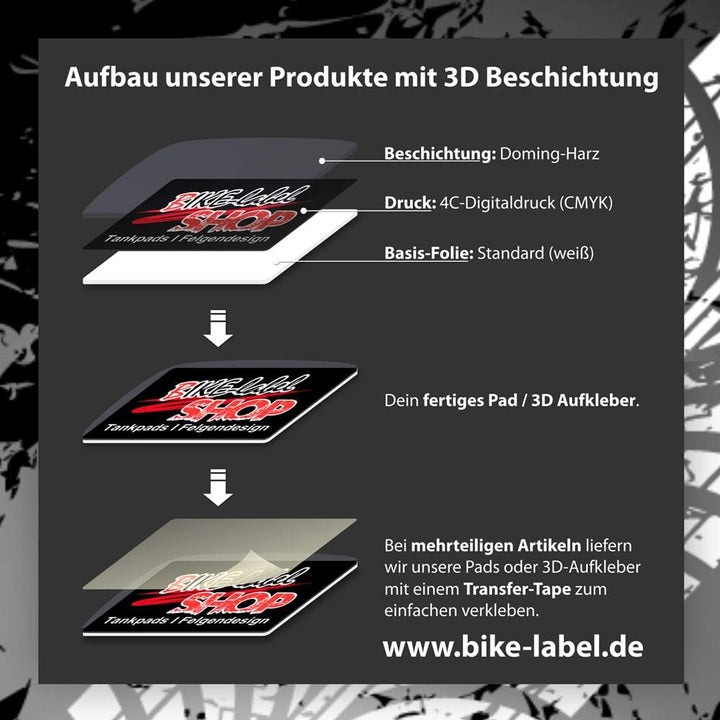 Tankpad Seitenhaube Chrom Sticker Deko Set 3D Italia kompatibel mit Vespa GTS Super 125 X550602 Seit