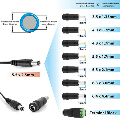 Ktec Universal AC DC Netzteil, Steckernetzteil 12V 2A (2000mA, 5,5/2,5mm) Strom-Adapter mit 8er Hohl