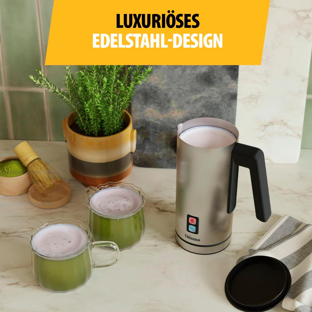 Tristar Elektrischer Milchaufschäumer, kalter und warmer Milchschaum, für 150 ml Milchschaum oder 30