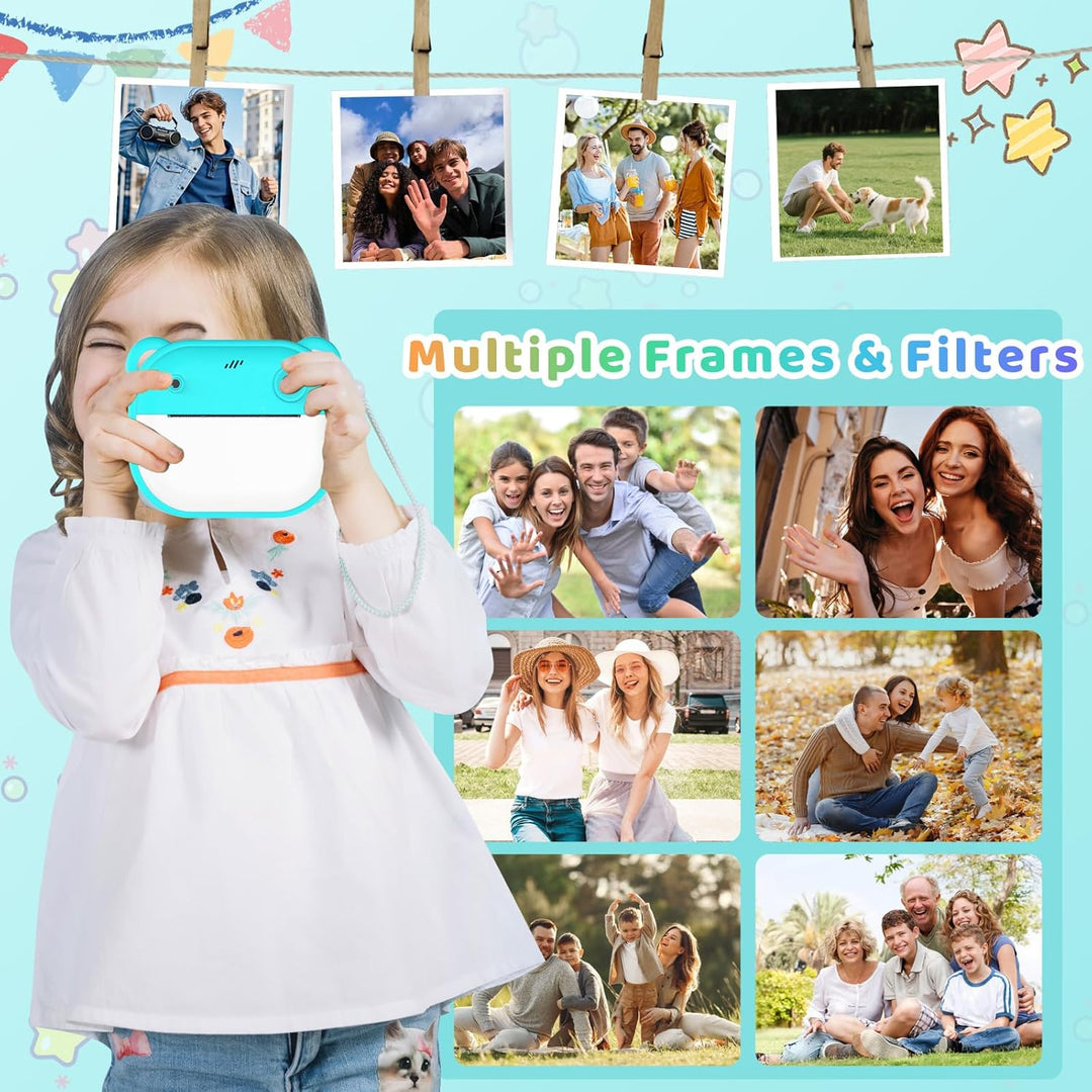 Sofortbildkamera für Kinder mit Drucker, 48MP & 1080P Digitalkamera mit 2,4 Zoll Display, Kinderkame