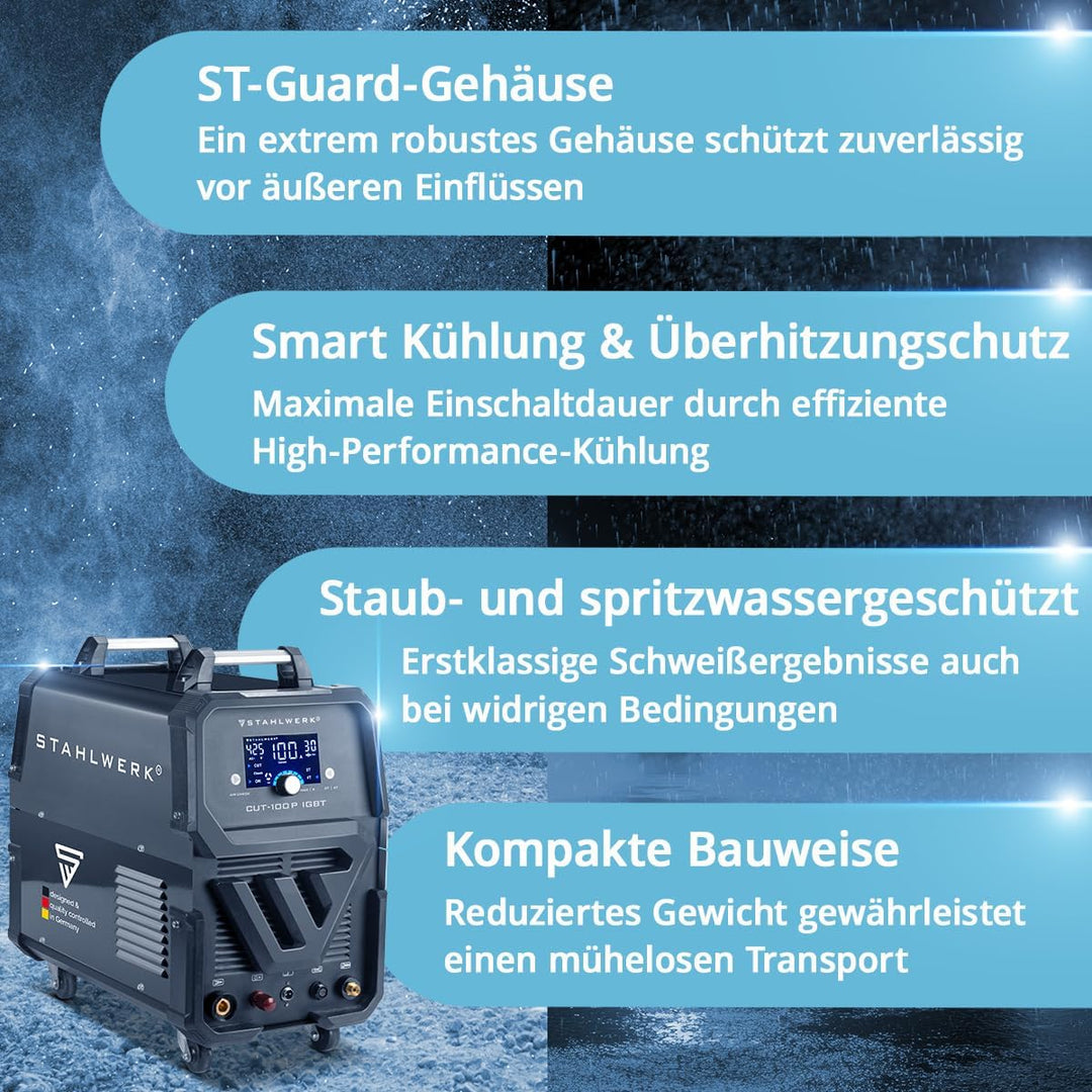 STAHLWERK CUT 100 P IGBT Plasmaschneider mit 100 Ampere, Pilot-Zündung, bis 44 mm Schneidleistung, f